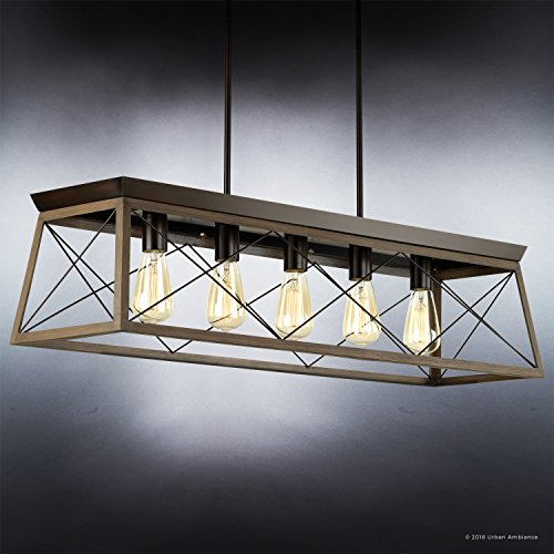 Urban Ambiance Luxury Industrial Chic Island/Linear Chandelier, Large Size: 9" H X 38" W, With Modern Farmhouse Style Elements, Olde Bronze Finish, Uhp2126 From The Berkeley Collection #TOP2