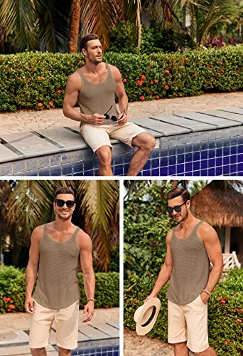 Angeun Mens Tank Tops Casual Sleeveless Lightweight Muscle Shirts Knit Loose Cami Shirt Summer Sweater Vest Blouses Brown #TOP2