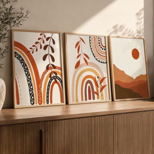 Image of kotart Home Decor Boho Painting Decorative Wall Art poster With Frame For Living Room Bed Room Hotel Wall Decor Digital Reprint Set of 3 (10X13 inch)