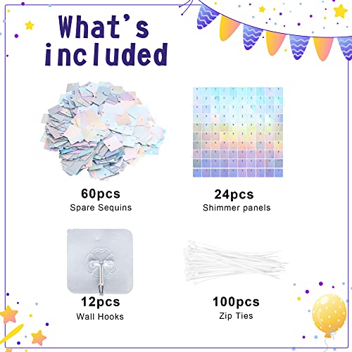 Wokceer Sequin Shimmer Wall Backdrop 24 Panels Rainbow Square Sequin Backdrops for Party Decorations Birthday Wedding & Engagement Anniversary Iridescent Home Decor