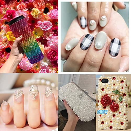 Flat Back Rhinestone+Half Round Pearl Kits Colorful Rhinestones+White&Beige Pearls With Quick Dry Makeup Glue+Picker Pencil+Tweezer For Nail Art And Face Make-Up #TOP5