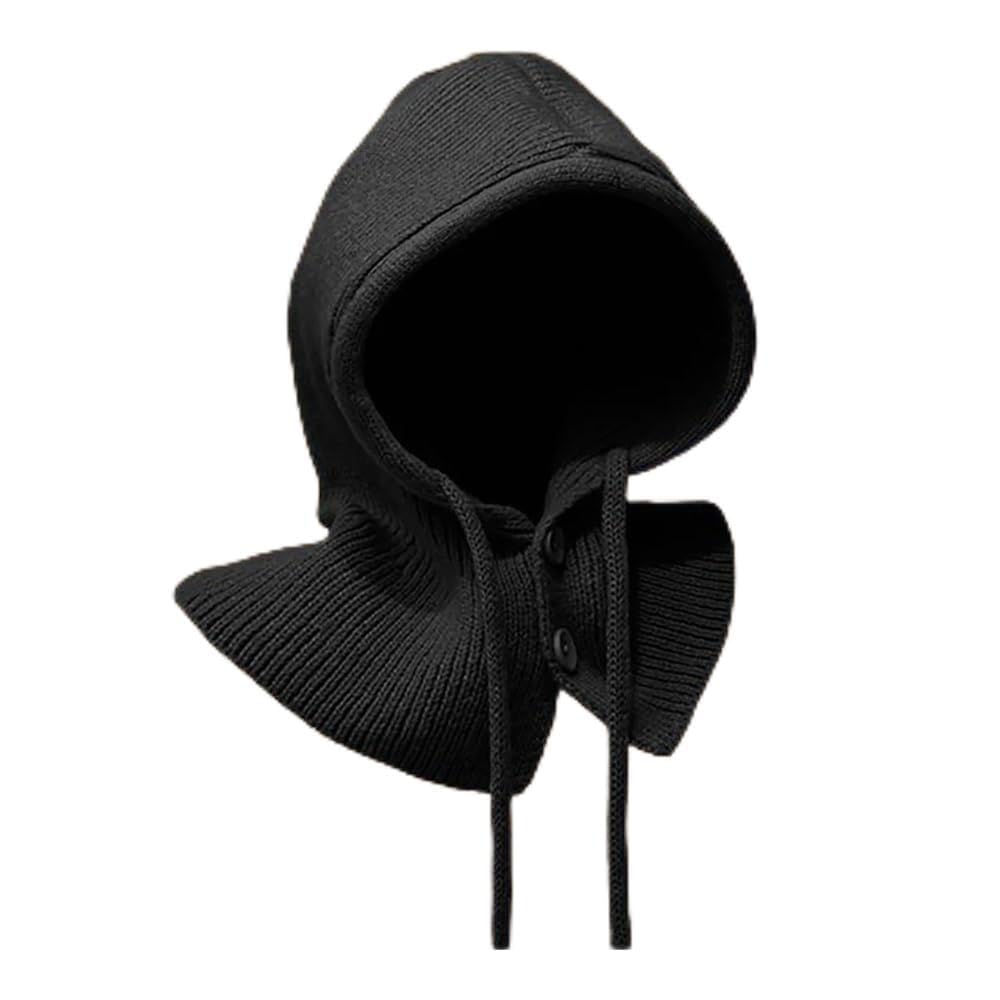 Winter-Sturmhaube für Damen, Unisex, gestrickt, mit Kapuze, einfarbig, lässiger Schal, einteilig, Outdoor-Ohrenschutzkappe