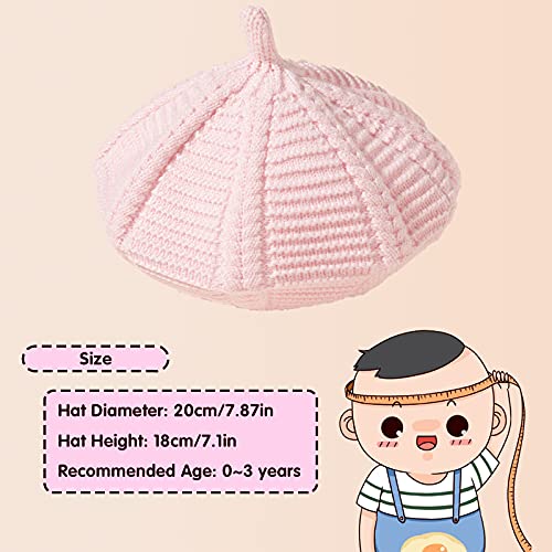 Baby Beret Hat Toddler Winter Knitted Beanie Cap Little Girls Stylish Warm Hat For 0~3 Years (Pink) #TOP2