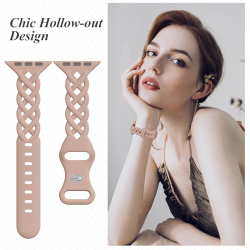 Image of Slim Silicone Bands Compatible with Apple Watch Band 40mm 38mm 41mm 44mm 45mm 46mm 49mm 42mm Women Floral Breathable Braided Lace Thin Sport Strap Replacement Wristbands iWatch SE Series 11 10 9 8 7 6 5 4 3 ultra 2