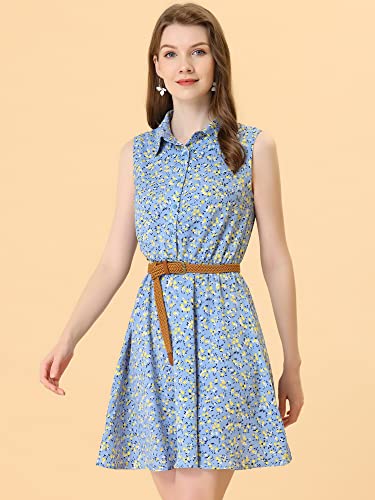 Image of Allegra K Women's Floral Printed Half Placket Above Knee Summer Sleeveless Belted Dress