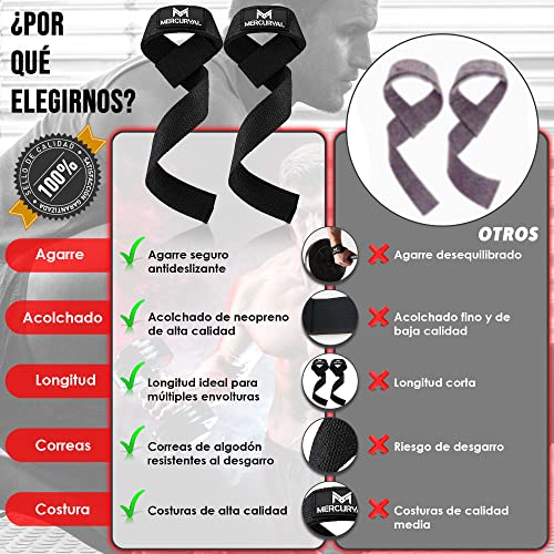 MERCURYAL Straps Gym - Straps Powerlifting - Complemento para el Gimnasio - Accesorios para Gym - Lifting Straps - Agarraderas Gimnasio - Peso Muerto - Imagen 6