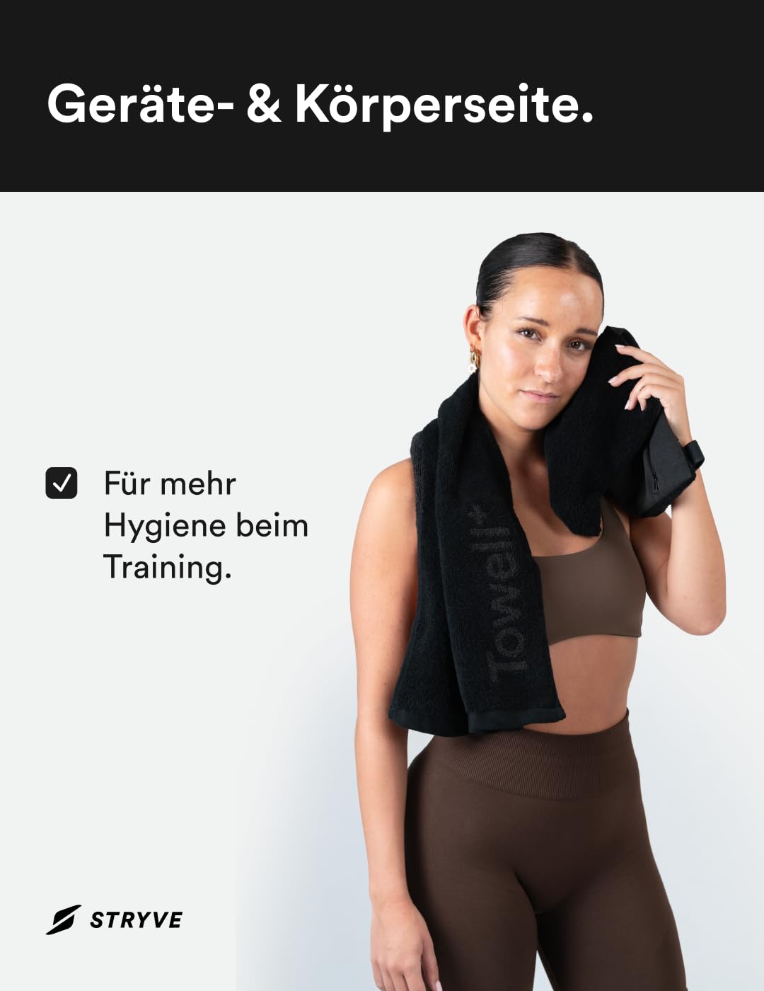 STRYVE Sporthandtuch – Das Original aus DHDL – Towell+ – Graphite Black – 90 x 40 cm – Magnetclip & Rutschschutz – Smartes Design zum besten Preis – Ideal fürs Gym verfügbar