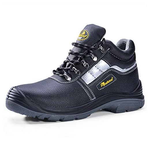 SAFEYEAR Botas de Trabajo Hombres con Puntera de Acero,Zapatos de Seguridad de Piel para Mujeres M-8027N (Negro, EU42)
