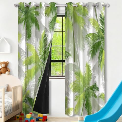 Rideau occultant plante tropicale palmier vert thermique isolant œillets - 2