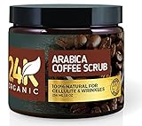 24K Organic Arabica Coffee Scrub, Contains Vitamin E. & Shea Butter, Therapy for Varicose Veins, Cellulite, Stretch Marks, Eczema and Acne, Deep Skin Exfoliator, 8 oz.