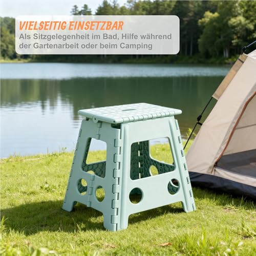 Relaxdays Klapphocker faltbar, Camping Hocker, großer Badhocker, bis 150 kg, Kunststoff, HBT: 39 x 39 x 32 cm, Salbei