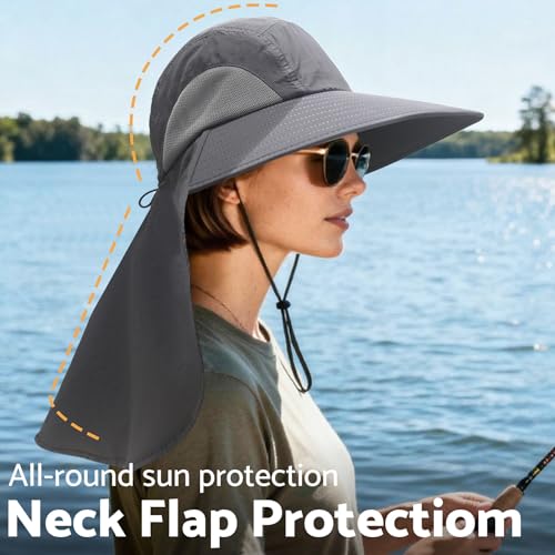 Image of NPJY Sun Fishing Hats with Neck Flap for Men Women UV Sun Protection Safari Hat Wide Brim Bucket Hat