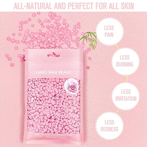 Hartwachsbohnen zur Haarentfernung, 400g Wachsperlen mit 10 Holzspatel Enthaarung für Ganzkörper Enthaarung, Heißwachs, Brazilian Waxing, Beine, Gesicht und Arme