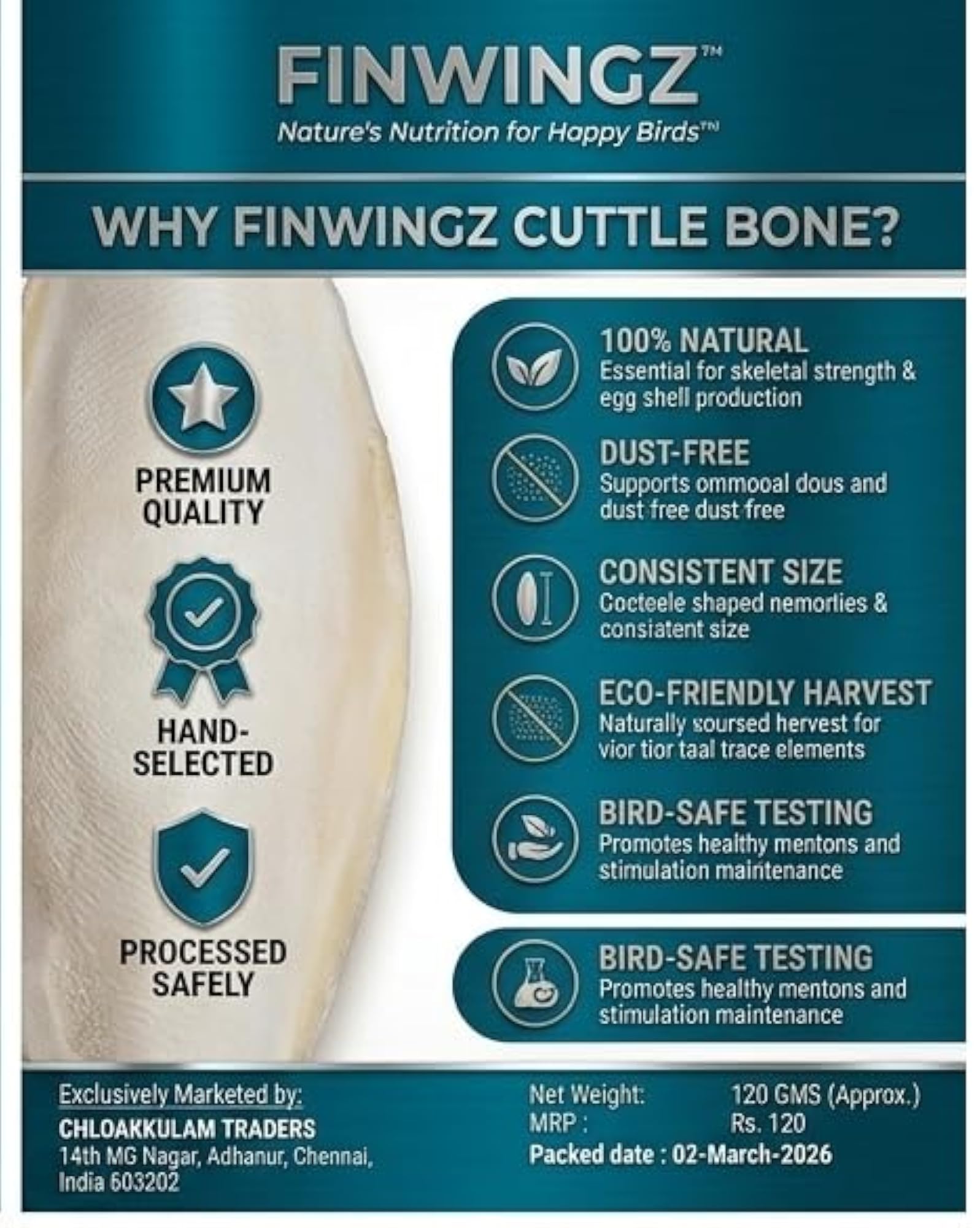 Cuttle Fish Bone for Pet Birds, 100% Natural Calcium Source