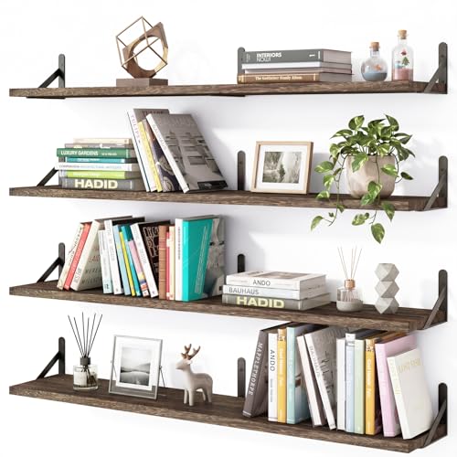 Image of YGEOMER Floating Shelves for Wall, 35in Brown Wall Shelves for Living Room, Bathroom, Bedroom, Kitchen, Home Decor (Set of 4)