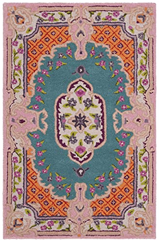 Tapete decorativo 2'6'' x 4' azul y rosa de lana miniatura 1