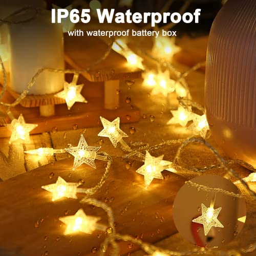Star String Lights 20Ft 40 Led Star Fairy Lights Battery Operated, Christmas Lights Outdoor 8 Modes Waterproof Christmas Lights Curtain Lights For Bedroom Patio Decor With Remote Timer (Warm White) #TOP6