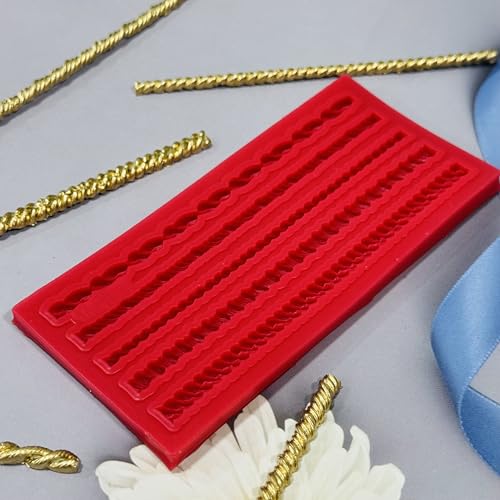 Image of Get Inspired Rope Silicone Mold-5 Different Twisted Rope Design-Diy Fondant Gum Paste Resin Polymer Clay Mould-Cake Side Border Decoration-Art Craft Tool- Soft Reusable-White - 13X6X0.6 Cm