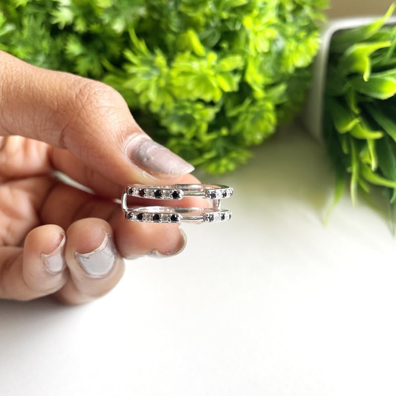 Black Diamond & White Diamond Enhancer Guard For Women, 14k Gold Plated Silver Black Wrap Ring, Enhancer Ring Guard