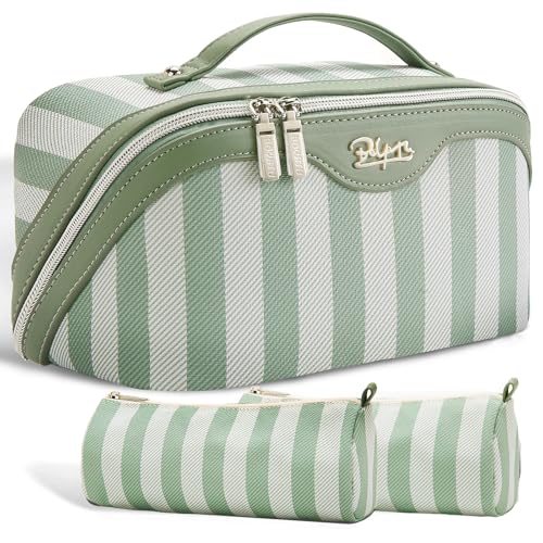 BOYATU Travel Makeup Bag for Women: Large Cosmetic Bag Set of 3 - PU Leather Make up Bag with...