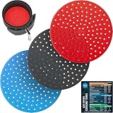 LOTTELI KITCHEN Reusable Silicone Air Fryer Liners 3 Pack with Air Fryer Magnetic Cheat Sheet, Easy