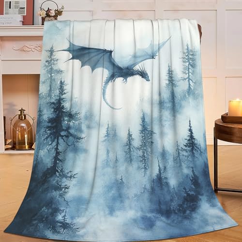 Flintis Dragon Blanket Forest Dragons Decor Animal Print Throw Blanket Gifts for Girls Boys Super Warm Soft Plush Lightweight Fleece Flannel Winter Bedding Blankets for Kids Adults Women Men 50"X40"