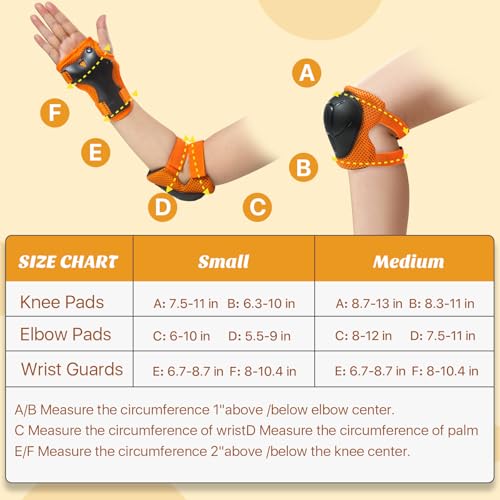 Image of CKE Toddler Knee Pads and Elbow Pads with Wrist Guards for Kids,Orange M | 3-in-1 knee pads for kids with wrist guards. Kids knee pads and elbow pads for skating, cycling, rollerblading and scooters