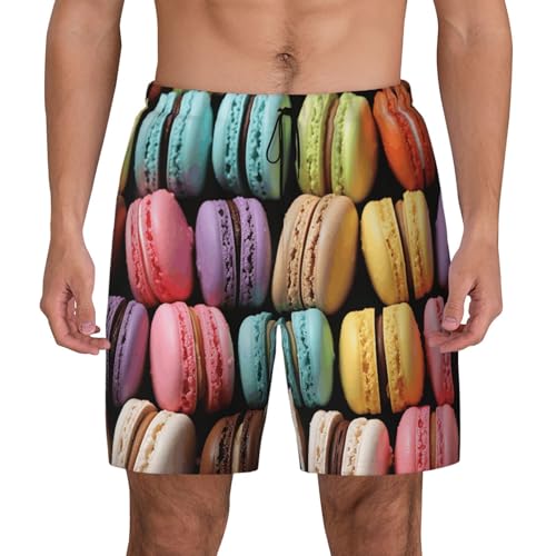 Men's Swim Trunks Quick Dry Board Shorts Macaron Biscuit Flavored Pastries Beach Shorts with Pocket Bathing Suits for Men