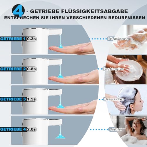 Seifenspender Automatisch Elektrischer 4-Stufen Verstellbar Wandmontage Sensor mit Sensor 400ml No Touch Seifenspender FüR Bad,KüChe,Büro Weiß 3