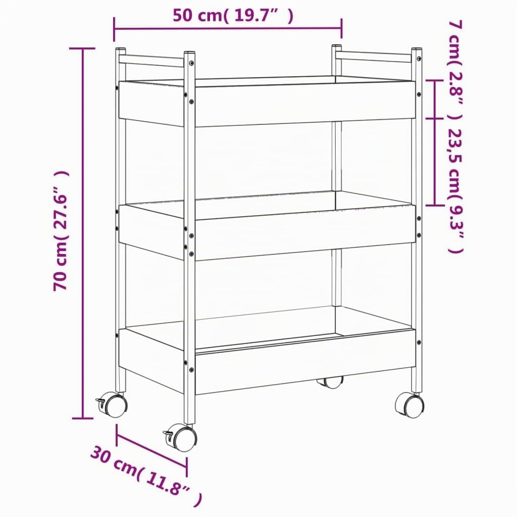 vidaXL Küchenwagen Grau Sonoma 50x30x70 cm Holzwerkstoff