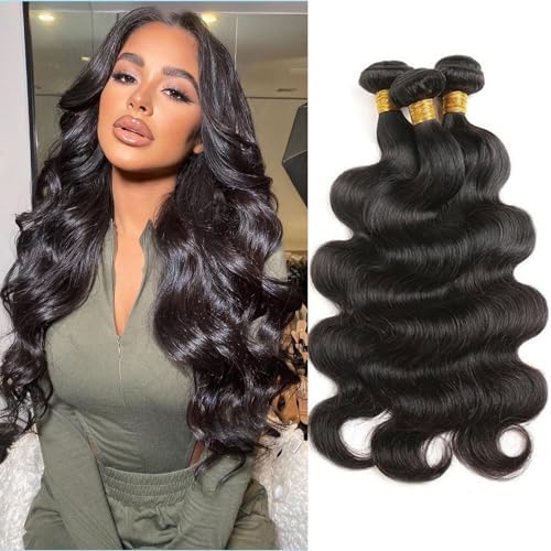 Body Wave Bundles Human Hair 12 14 16 Inch Human Hair 3 Bundles 100% Unprocessed Brazilian Raw Weave Bundle Human Hair Extensions for Black Women Natural Color