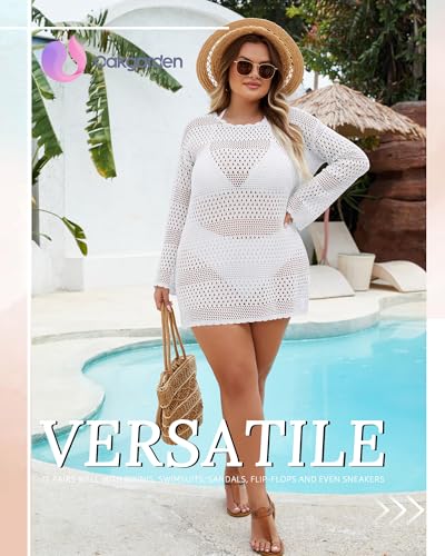 Women's Plus Size Swimsuit Cover Up Crochet Bathing Suit Coverups Hollow Out 2025 Long Sleeve Beach Dress Swimwear4