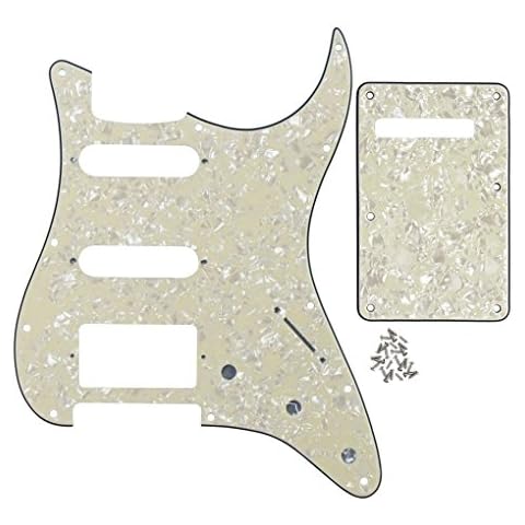IKN 4Ply Aged Pearl HSS Pickguard Scratch Plate Guitar BackPlate Set for Standard ST Modern Style Guitar Part Cover