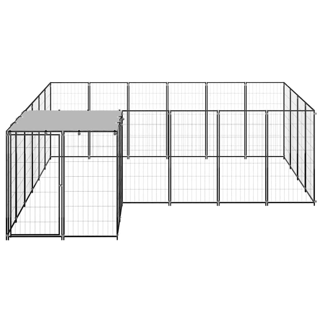 Perrera de acero de 8,47 m² negra con techo de polietileno resistente al agua, cerrojo con cerradura, recinto exterior para perros, cachorros, jardín, terraza, protección segura y