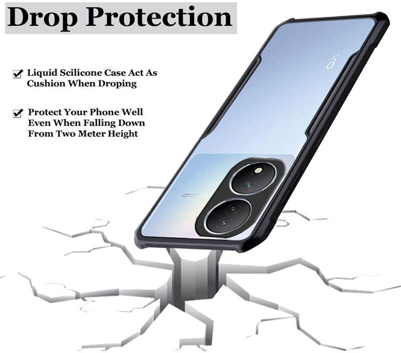 Image of A rtistque Clear Hard Transparent Acrylic Armor Anti-Drop Shockproof TPU Edge Back Cover Case for Vivo Y100 - Black