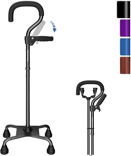 KingPavonini Bastones para mujeres/hombres con segundo mango, bastón plegable y ajustable con base de 4 puntas, bastón cuádruple para estabilidad,