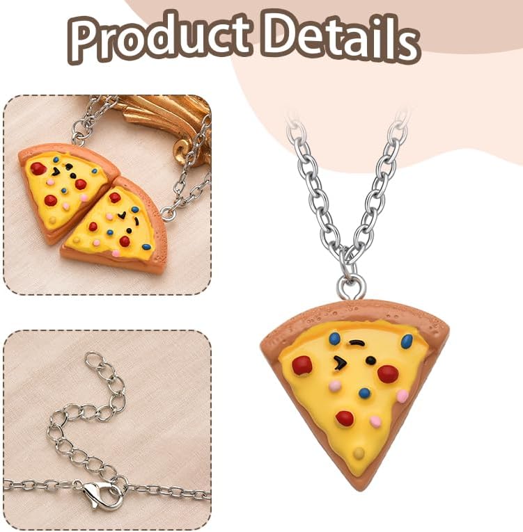 Kilener Pizza Necklace Best Friend Necklaces for Women Pizza Friendship Necklace Cute Food Necklaces for Women Birthday Gifts for Best Friends Bestie Couple Pizza Lover Gifts - Image 8