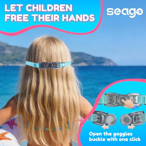 Image of Seago Kids Swim Goggles 2 Pack for 3-12, Anti-Fog Clear View,Toddler Goggles with Nose Cover Swimming Goggles