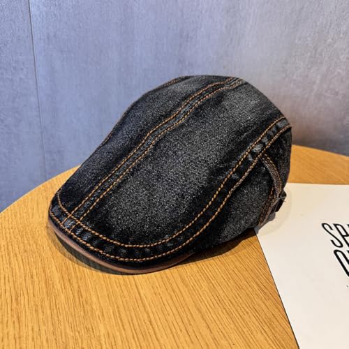 Image of Quanhaigou Unisex Denim Newsboy Hats Flat Ivy Gatsby Cabbie Driving Berets Hat Cotton Dad Cap for Men Women