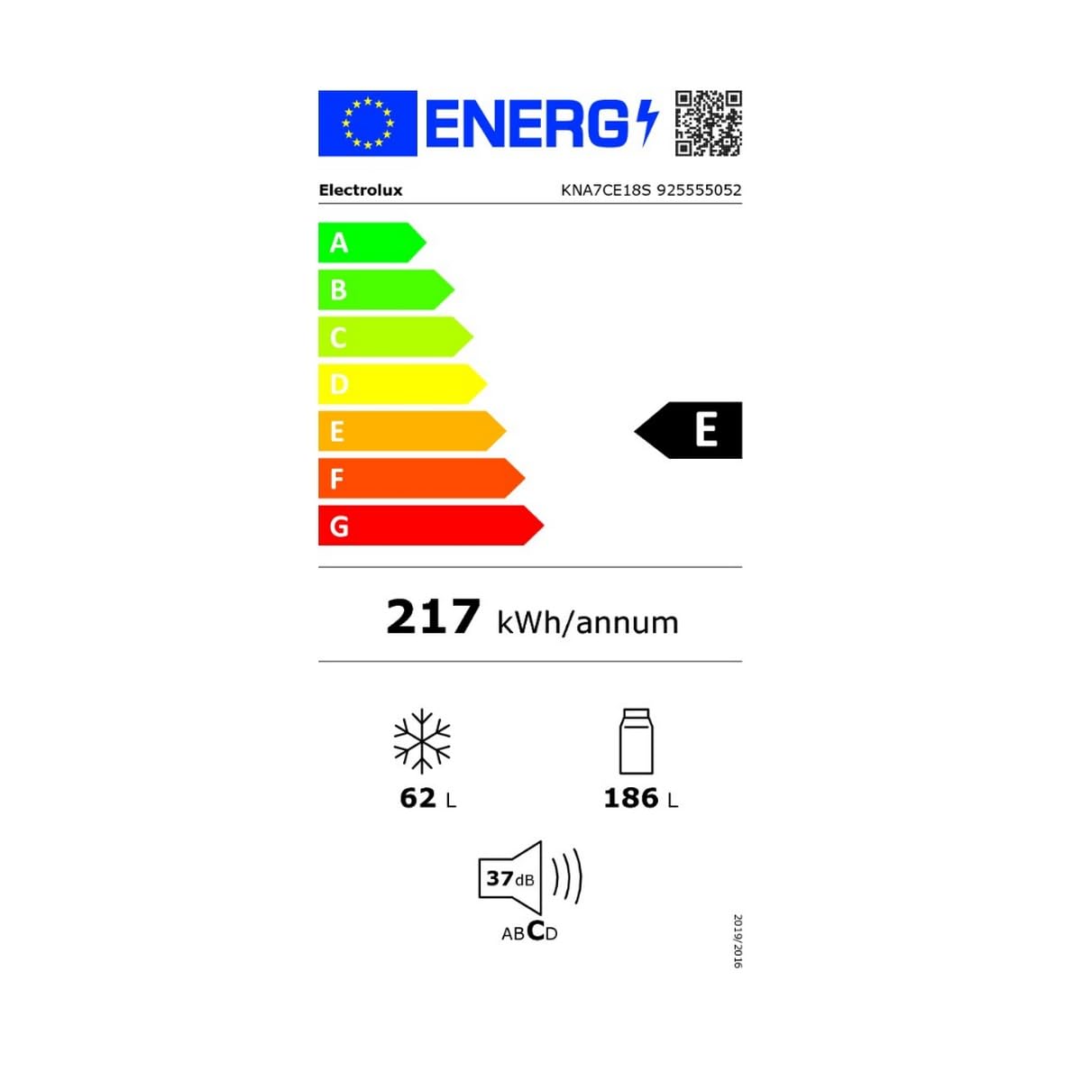 Electrolux KNA7CE18S - Frigorifero No Frost Combinato da Incasso 248 Litri Classe Energetica E Bianco