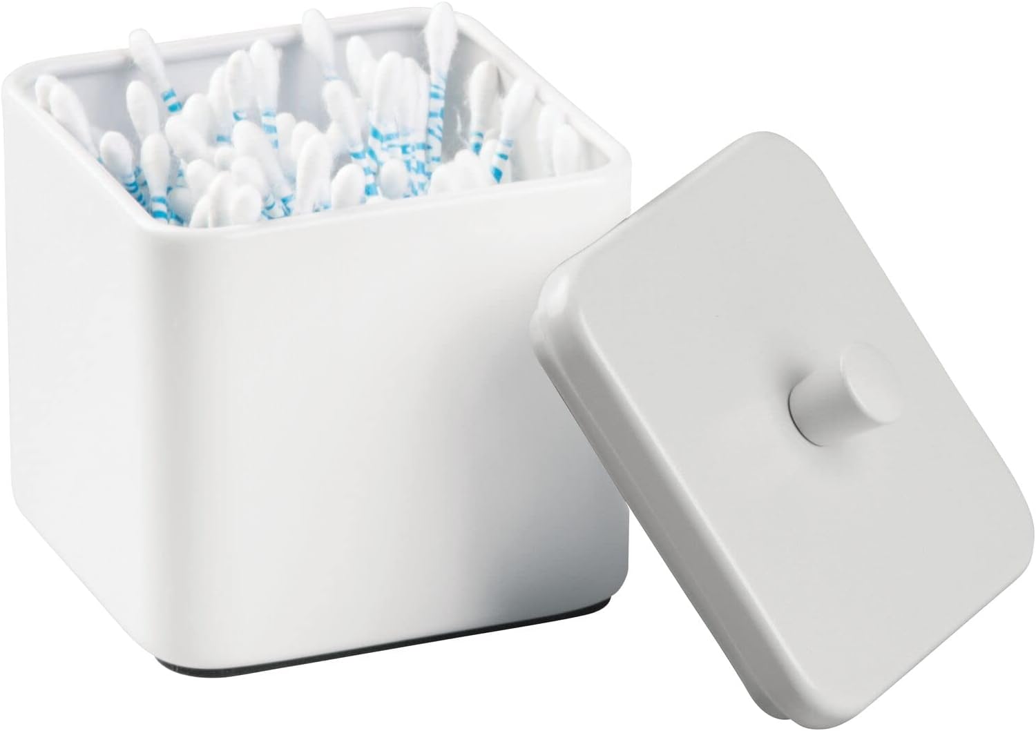 mDesign Small Metal Square Bathroom Apothecary Storage Organizer Canister Jars with Lid - Organization Holders for Vanity, Makeup Tables - Unity Collection - White/Stone Gray