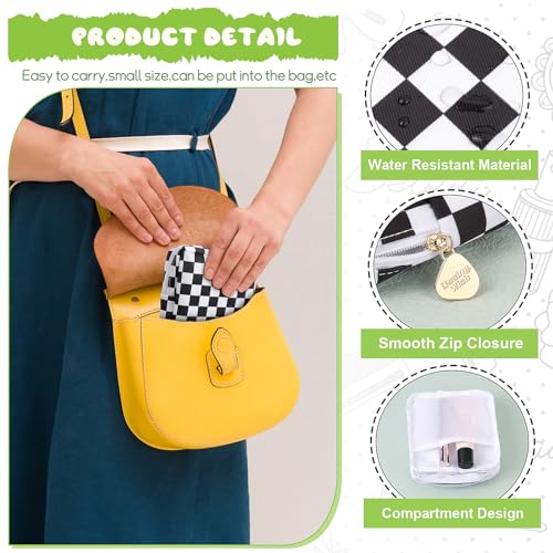 Image of Sanitary Pad Storage Bag Portable Period Bag for Teen Pads /Sanitary Napkins /Small Tampons, Sanitary Napkin Storage Bag First Period Gifts for Teen Girls (Black-white Check)