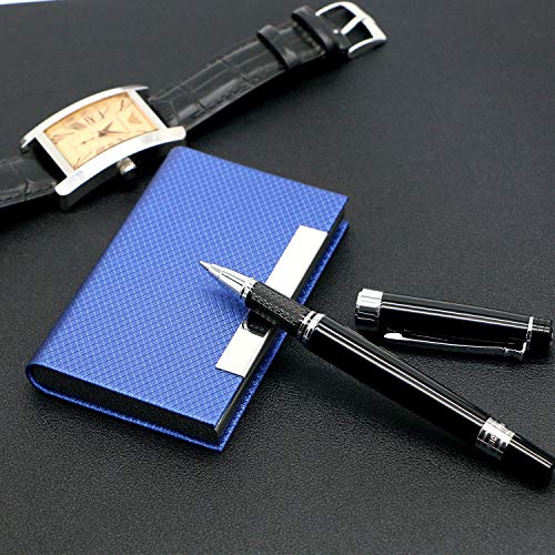 Padike Business Card Holder, Business Card Case Professional Pu Leather & Stainless Steel Multi Card Case,Business Card Holder Wallet Credit Card Id Case/Holder For Men & Women. (T-Blue) #TOP4
