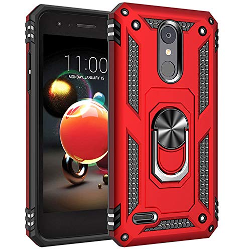Military Grade Drop Impact for LG Aristo 3 Case,Aristo 2 Aristo 2 Plus/Rebel 4 LTE/Phoenix 4/Zone 4 Metal Rotating Ring Kickstand Holder Armor Shockproof for LG Aristo 2/Aristo 3 Phone Case (Red)
