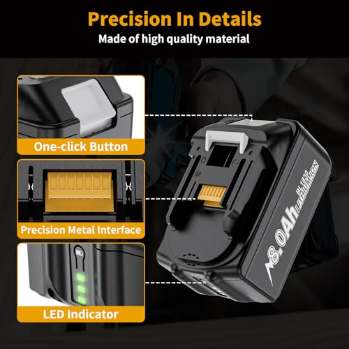 Image of 4-Pack 8.0Ah Cordless Tool Battery Packs for 18V Battery Replacement Compatible with 18V Tools BL1860B BL1850B BL1840B BL1830B BL1815B Batteries
