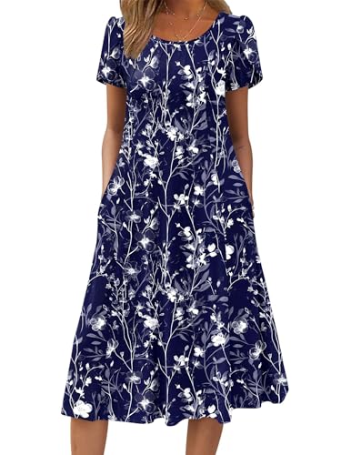 Image of ZEAGOO Womens Casual Dresses for Summer Short Sleeve Flare Midi Dress Loose Flowy Beach Sundress