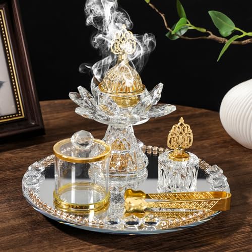 Ensemble brûleurs d'encens en verre et son plateau miroir chic style arabe - 4