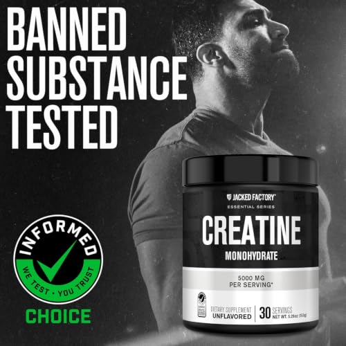 Image of Jacked Factory Creatine Monohydrate Powder 150g - 5g Daily Creatine Supplement for Men and Women, Vegan-Friendly, Third-Party Tested - 30 Servings, Unflavored