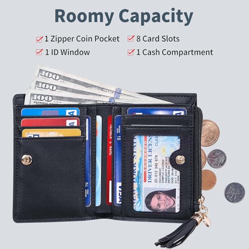 Image of Gostwo Small Wallets for Women, Stylish Womens Wallet with ID Window, Zippered Coin Pocket and Tassel. Cute RFID Wallet for Women, ideal for Teen Girls, Commuters, and Women for Daily Use