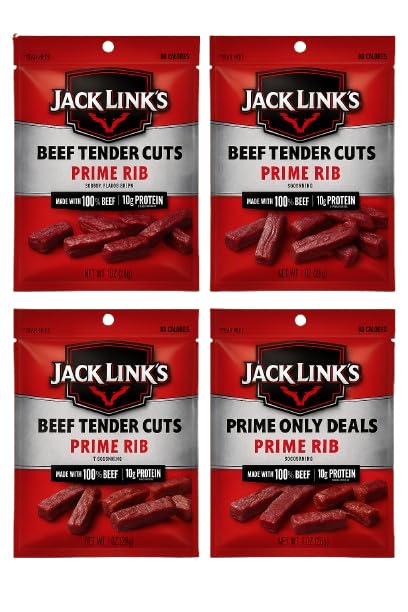 Jack Links Prime Rib Tender Bites, 1 oz Pack  High-Protein, Low-Fat Beef Snack, Ready-to-Eat Meat Snack  Pack of 4